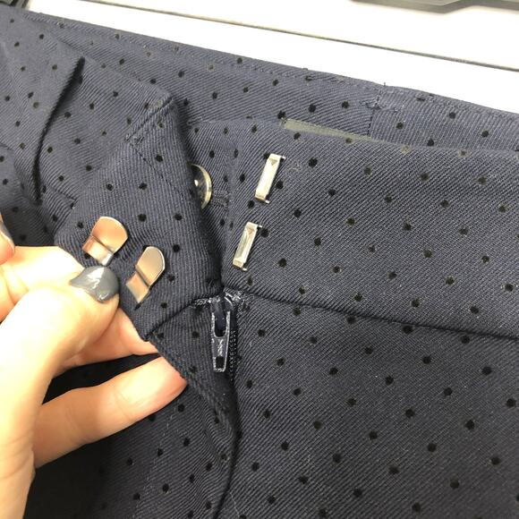 Ann Taylor Trouser  Slacks Navy Blue Velvet Mini Polka Dot Pattern Pants  8 - Picture 6 of 9